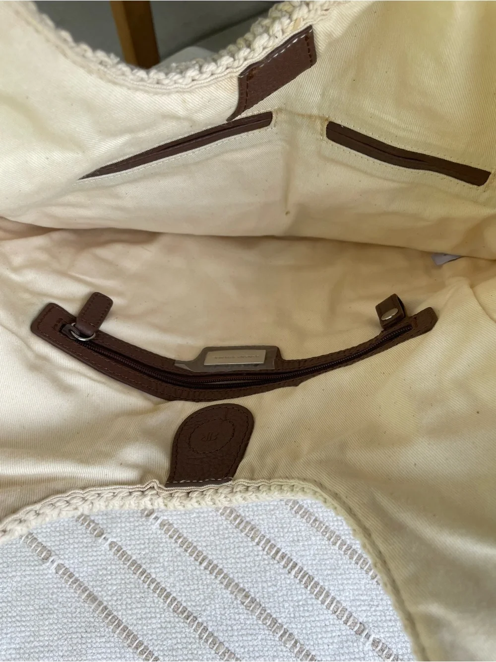 Banana Republic Cream Macramé Shoulder Bag with Brown Wrapped Handles NWOT